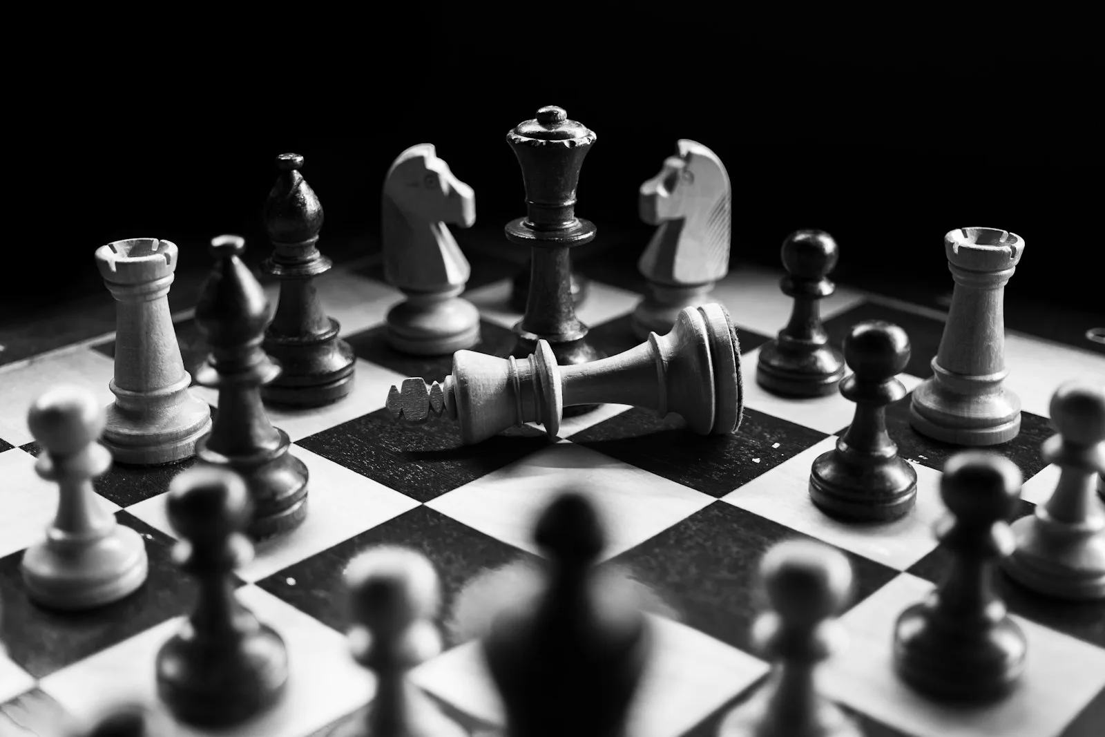 Checkmate position on a chessboard after a decisive endgame